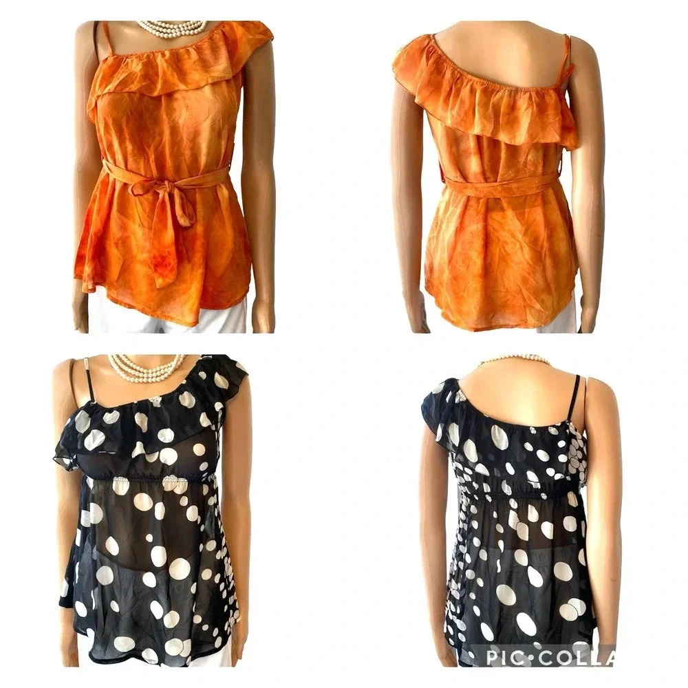 VTG Y2K Orange Black White Poker Dot Beach Summer Sexy Tank Top Bundle2 Sz XS-S